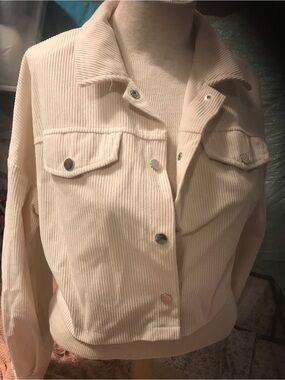 Women's Cream Corduroy Button-Front Jacket